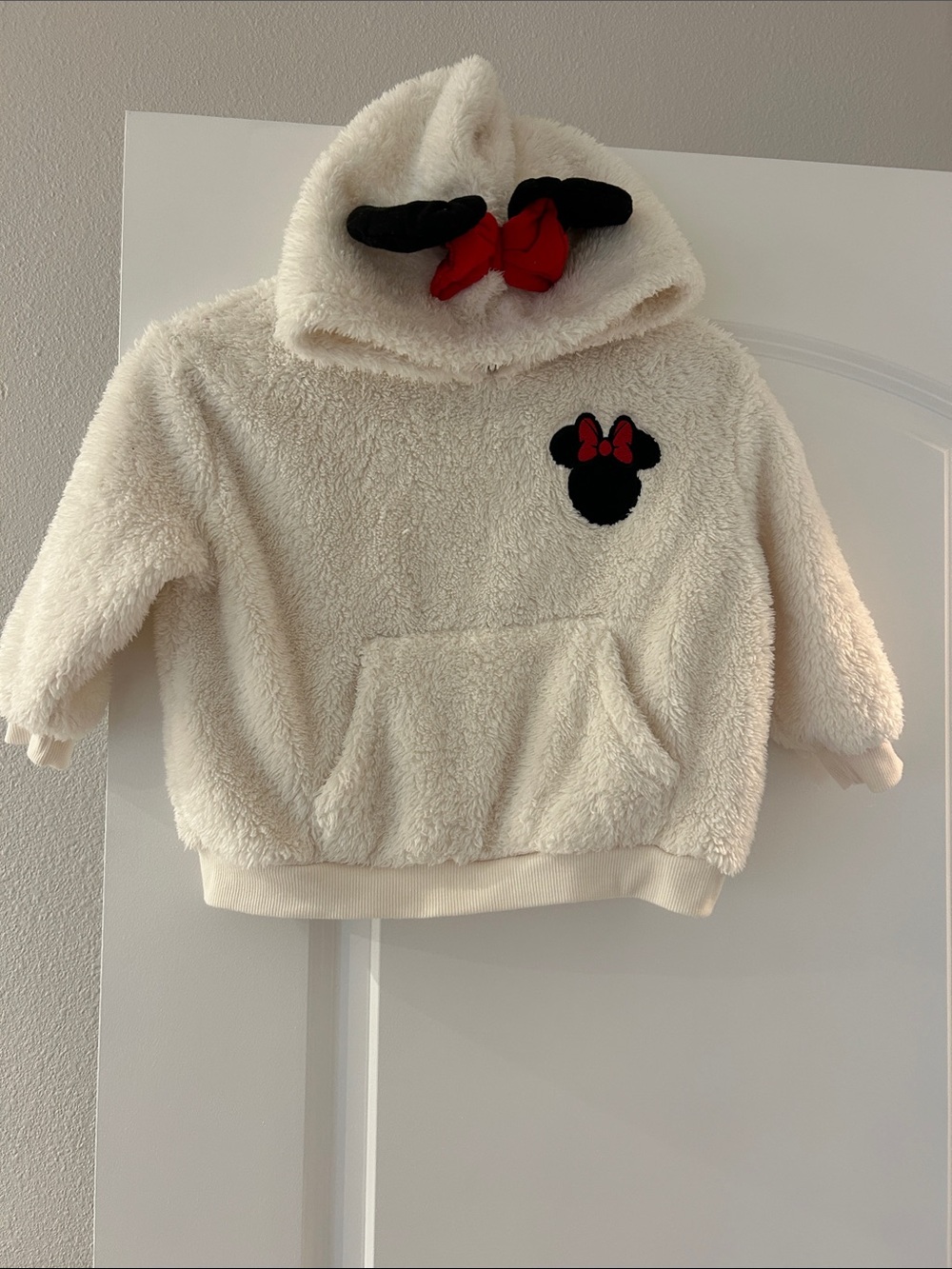 Cozy Cream Sherpa Hoodie with Red Bow Accent
